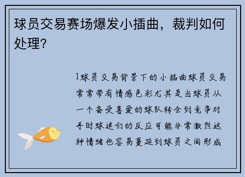 球员交易赛场爆发小插曲，裁判如何处理？